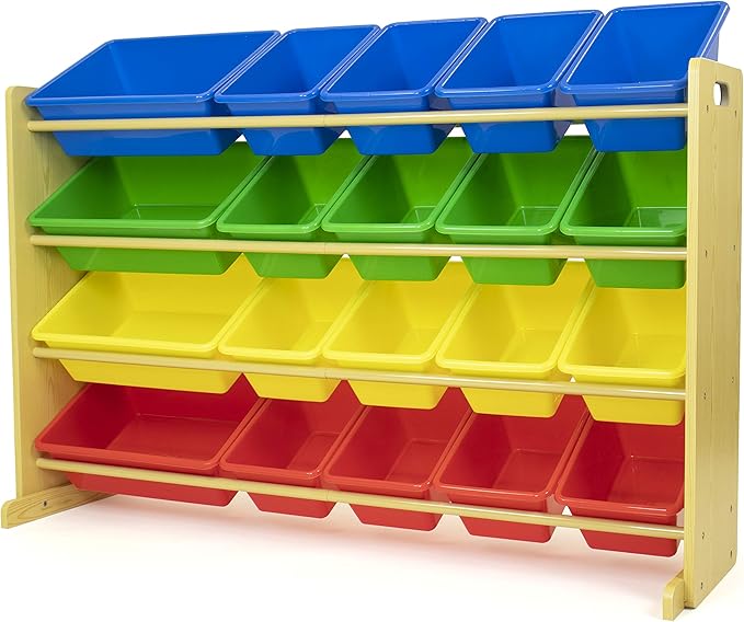 Humble Crew Extra-Large Toy Organizer with 20 Plastic Bins – Primary/Natural Storage Rack with 4-Tier Shelves, Anti-Tip Safet
