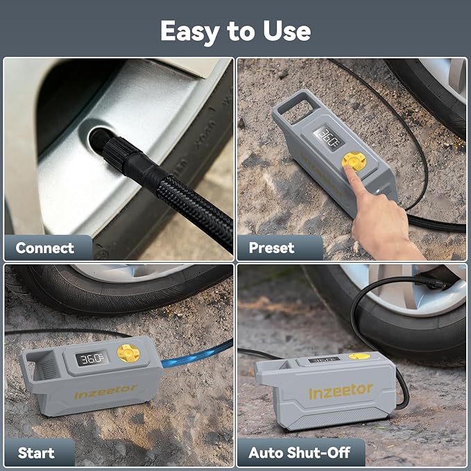 150 PSI Tire Inflator Portable Air Compressor, 12V DC Auto Shutoff Air Pump with Digital Pressure Gauge and Emergency LED Light for Car Tires, Bicycle & Balloons, Gray