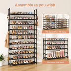 LANTEFUL 11 Tiers Tall Shoe Rack Holds 55 Pairs of Shoes with 18pcs Hooks Sturdy Wide Shoe Organizer Storage Free Standing Me