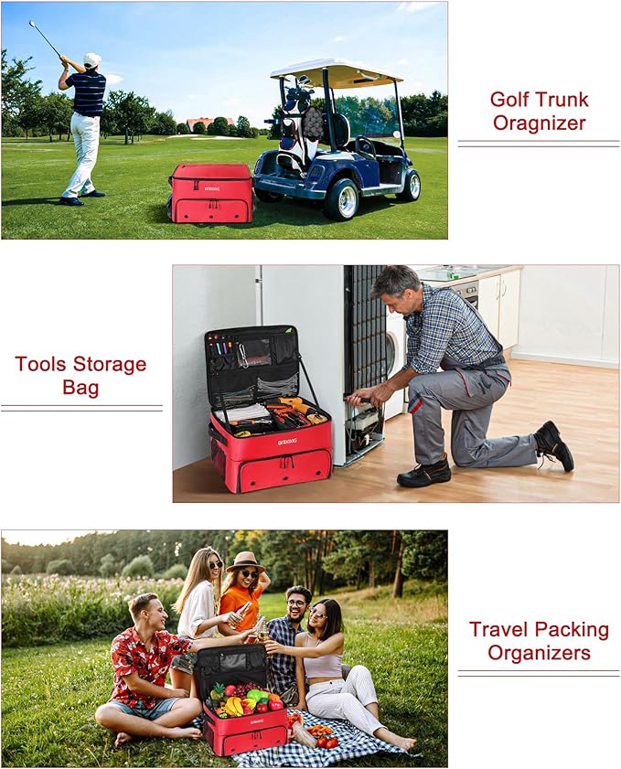 Golf Trunk Organizer, Waterproof Car Golf Locker with Separate Ventilated Compartment for 2 Pair Shoes, Golf Storage for Balls, Tees