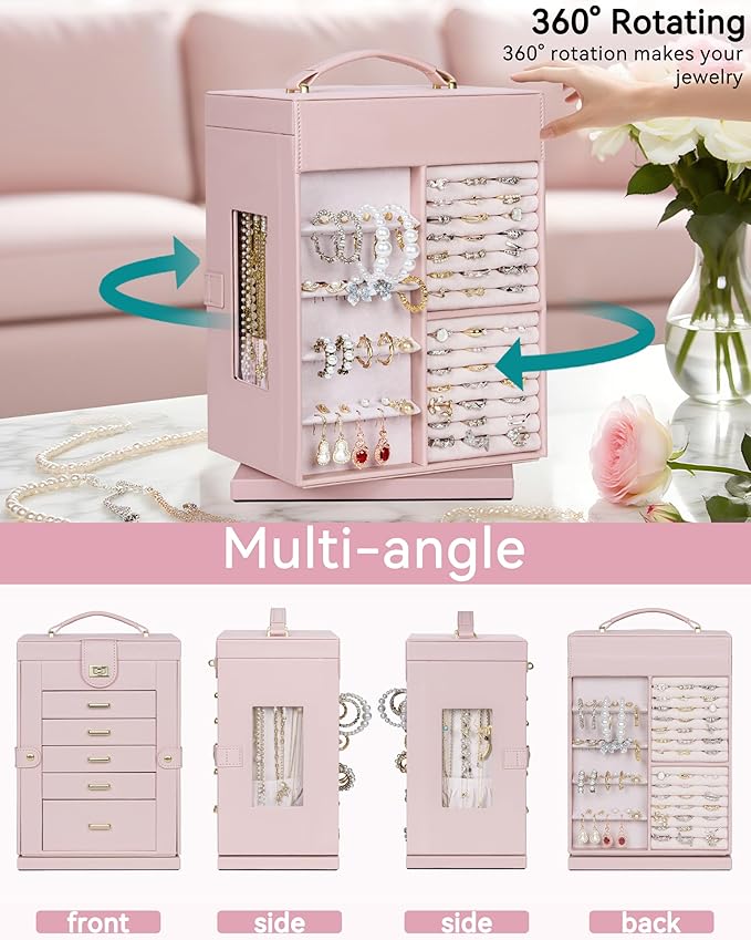 AKOZLIN 360° Rotating Jewelry Box 6-Tier Organizer Functional Jewelry Storage Case for Women Girls Ring Necklace Earring Brac