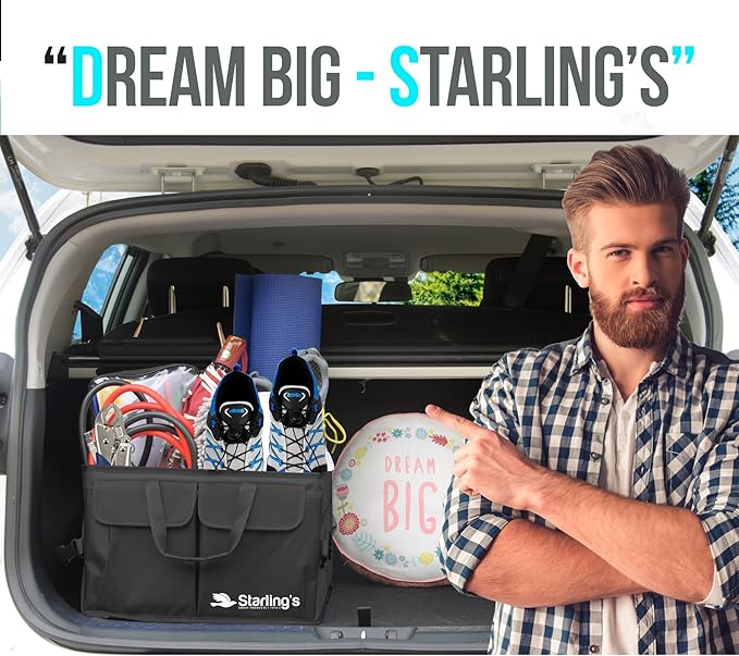Car Trunk Organizer - Large Collapsible Storage Box with Adjustable Compartments - Heavy-Duty Cargo Organizer for SUV, Truck &