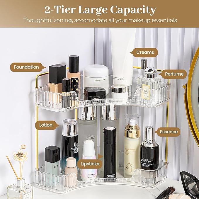 Aveniee Corner Bathroom Counter Organizer, Bathroom Countertop Shelf Makeup Organizer for Vanity Perfume Tray for Corner Stor