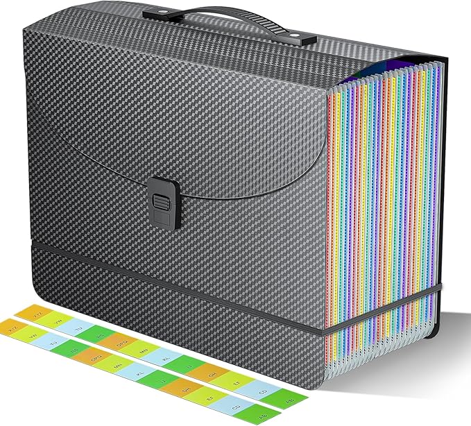 Expanding File Folders,Accordion File Organizer,25 Pockets Expandable File Folder with Plastic Handle,Portable Filing Box,Mon