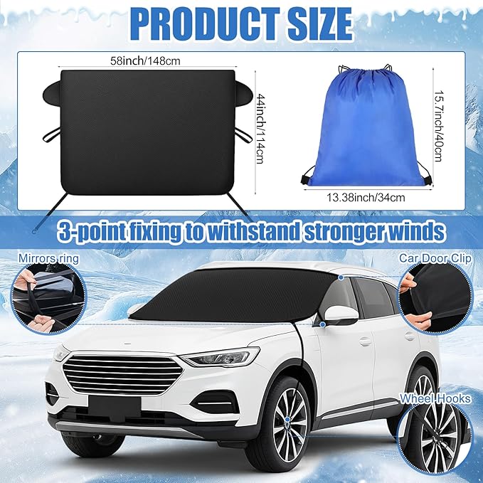Windshield Cover for Ice and Snow Kit Winter Car Essentials 600d Oxford Snow Cover with Ice Scraper Brush Storage Bag Winter Car Accessories Frost Hail Protector for Sedan Truck SUV and Mpv