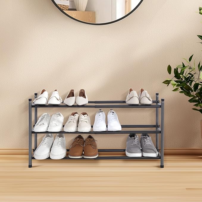 STORAGE MANIAC Expandable Shoe Rack, 12 Pairs Stackable Small Shoe Rack, Metal Adjustable Shoes Organizer for Closet, Entrywa