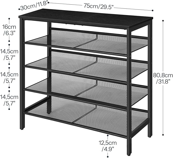 HOOBRO Shoe Rack for Entryway, 5-Tier Shoe Organizer with Adjustable Mesh Shelves, 12-16 Pairs of Shoes, Spacious Floor Mount
