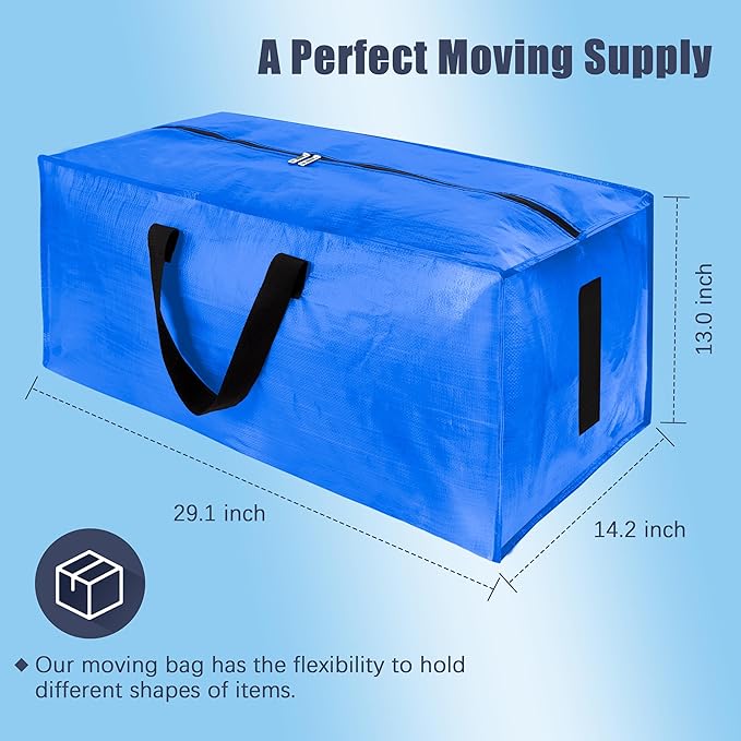 HOMESURE 8 Pack Large Strong Moving Bags with Zippers & Carrying Handles - Water-Resistant - Heavy Duty Storage Tote for Spac