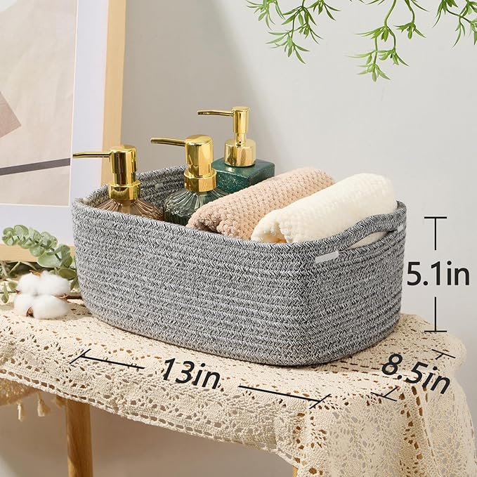 MiniArk Small Storage Baskets for Organizing | Closet Organizer Bins | Shelf Toy Basket | Woven Rope Baskets | Cube Decorativ