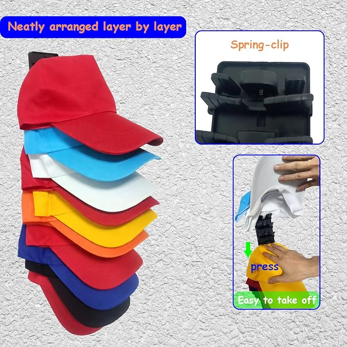 Wall Mounted Hat Rack for Baseball Caps - 2 Packs, 20 Capacity Hat Organizer, Space Saving Hat Storage Rack for Closet, Door,