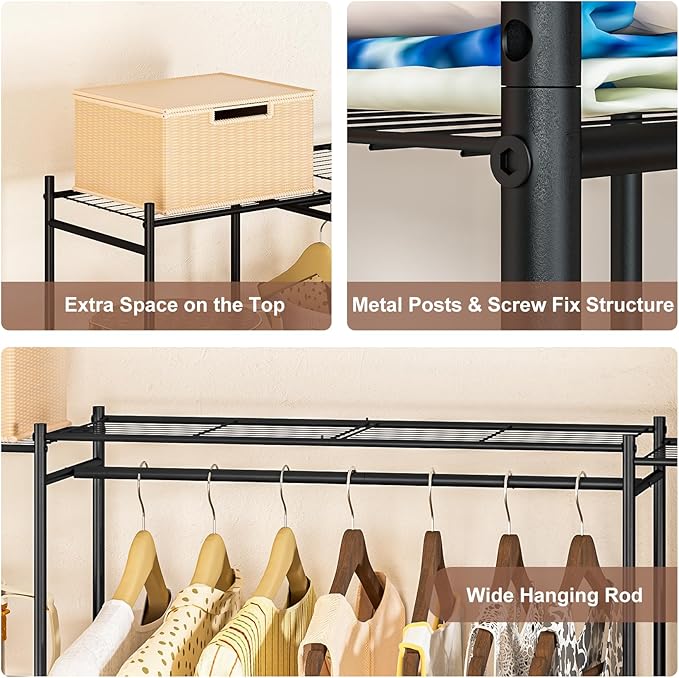 Neprock Portable Closet Wardrobe, Metal Clothing Rack with 8 Shelves & 1 Hang Rod, Free Standing Closet Rack for Hanging Clot