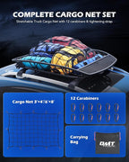 Orion Motor Tech Heavy Duty Cargo Net, 3' x 4' Bungee Cord Net Stretches to 6' x 8' for Pickups SUVs Vans Semis, Truck Bed Roof Rack Trailer Netting with Handmade Knotting 12 Carabiners Storage Bag