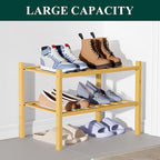 Smiry Bamboo Shoe Rack for Closet, 2 Tier Small Wooden Stackable Shoe Organizer, Free Standing Shoes Storage Shelf for Entryw
