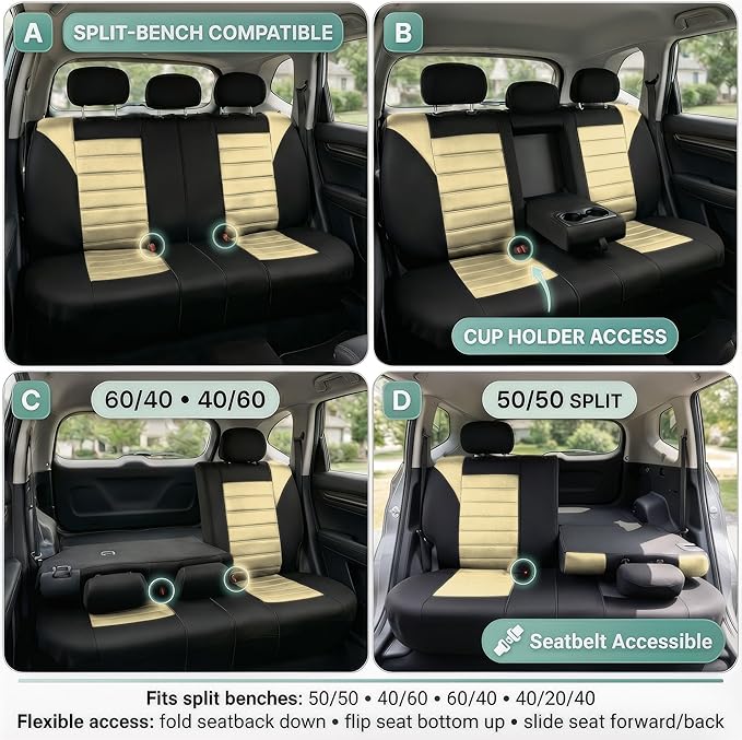 FH Group Automotive Car Seat Covers Rear Set Premium 3D Air Mesh Seat Covers, Airbag Compatible and Split Bench Cover Univers