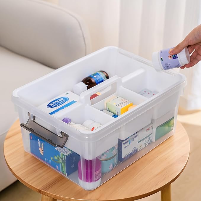 Citylife 17 QT Plastic Storage Bins Clear Storage Box with Removable Tray Stackable Latching Box with Handle for Oraganizing 