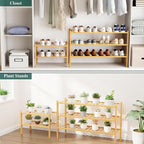 Smiry Shoe Rack, 4 Tier Small Bamboo Shoe Organizer, Stackable Free Standing Wooden Shoe Storage Shelf for Closet, Entryway, 