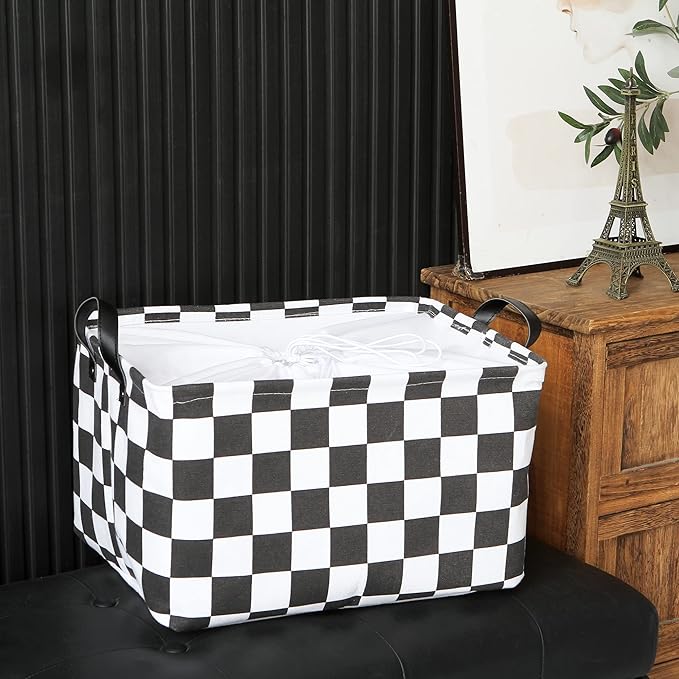 Hinwo Large Canvas Fabric Storage Basket with Handles, 33L/8.6-Gal Rectangle Bin, Collapsible Storage Box, Clothes, Toys, Bla