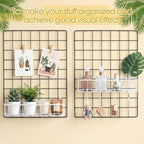 White 4 Pack Grid Wall Hanging Baskets with 16 S Hooks, 15.8 x 3.9 x 3.2 Inch Metal Wire Wall Mount Storage Baskets for Grid 