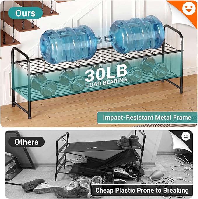 AOODA Long 2 Tier Shoe Rack for Closet Metal Wide Stackable Shoe Storage Organizer for Entryway, Bedroom, Floor, 18-Pairs Low