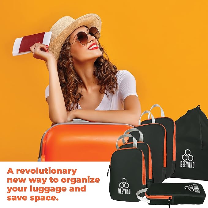 Beeyond Compression Packing Cubes Set - 6 Pieces for Travel and Luggage Organization, Includes Large & Small Cubes, Accessori