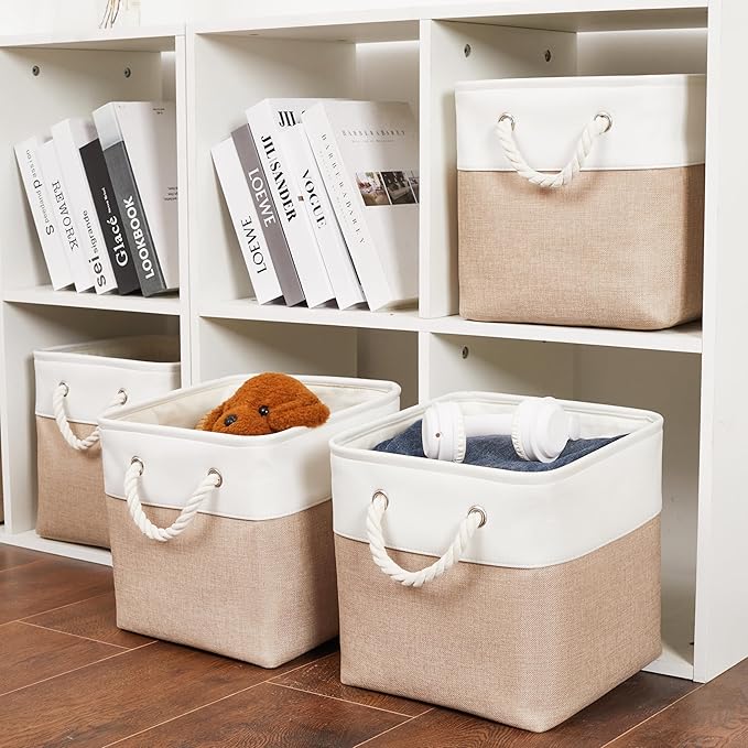 11 x 11 Inch Storage Cubes, 6 Pack Large Collapsible Fabric Storage Bin with Ropes, Foldable Storage Cubes for Home, Office,C