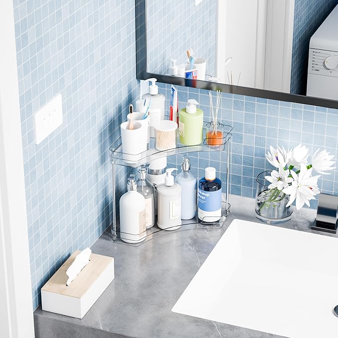 Yieach 2 Tier Corner Bathroom Counter Organizer,Clear Sink Shelf,Bathroom Corner Organizer and Storage for Restroom,Vanity Co