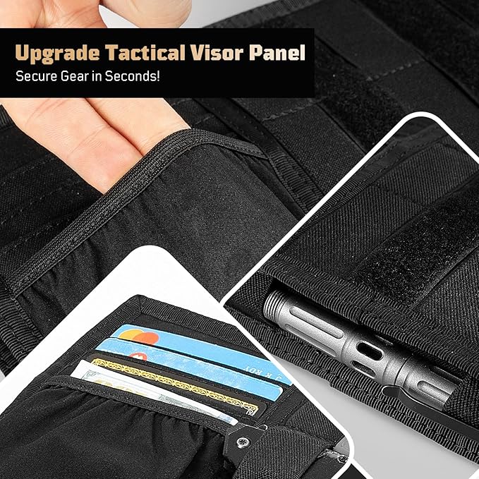 OneTigris Tactical MOLLE Sun Visor Organizer - Multi Pockets Car Visor Panel with Zipper Pouch, Detachable Photo/Info Panel & Glasses Clip for EDC Gear