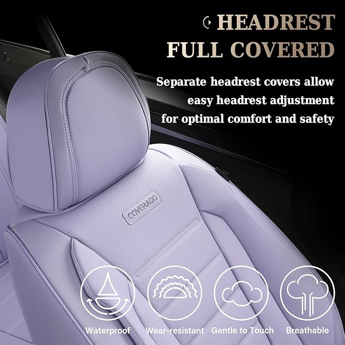 Coverado Car Seat Covers Full Set, Nappa Leather Seat Covers for Cars, Car Seat Protector Car Seat Cushion, Front and Back Se