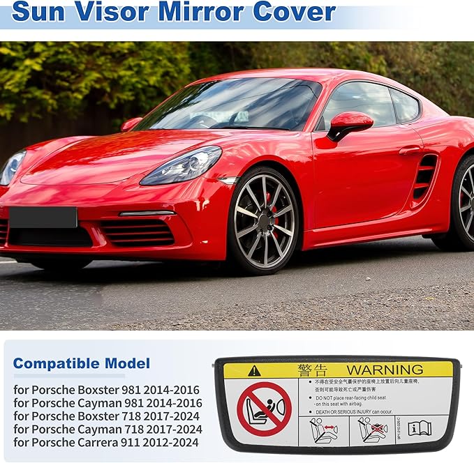Sun Visor Mirror Cover for Porsche Boxster/Cayman 981 2014-2016 for Porsche Carrera 911 2012-2024 Left/Right Sun Visor Vanity Mirror Cover Black