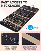 BAGSMART Hanging Jewelry Organizer Storage Roll with Hanger Metal Hooks Double-Sided Jewelry Holder for Earrings, Necklaces, 