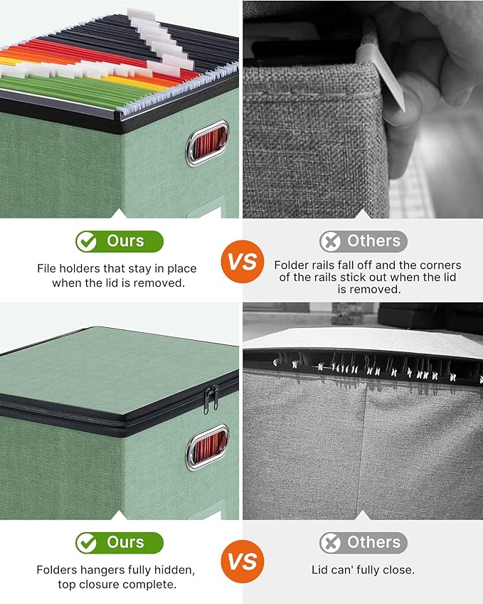 Oterri 1 Pack Large File Organizer Boxes with Lids, File Box with Mesh Pockets, Document Organizer Box for Letter/Legal Size 