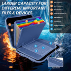 Fireproof Document Box, Hard Case Fireproof File Organizer Box with Lock and 13 Pocket Accordion File Folder, Portable Safe B