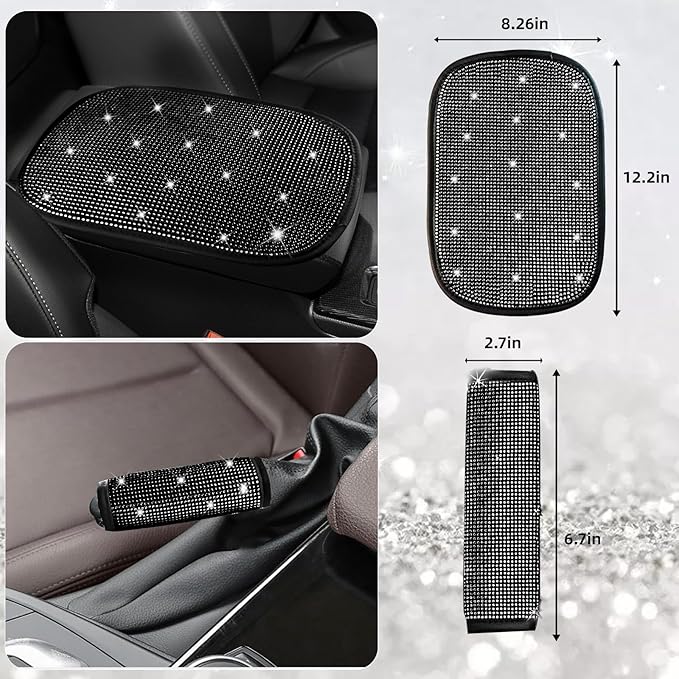 NBTEPEM 30 Pcs Black Bling Car Accessories Set for Women, Steering Wheel Cover Set, Bling Console Cover, Seat Belt Cushion, Shift Knob Cushion, Cup Holder Coaster, Rhinestone Car Hanging Accessories