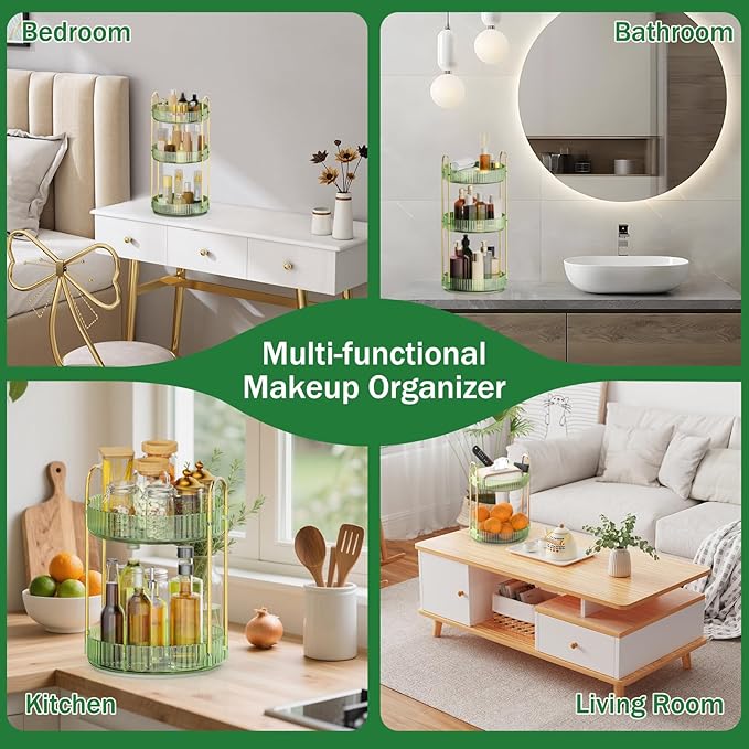 MOKANI 360 Rotating Makeup Organizer for Vanity, 3 Tier Adjustable Perfume Organizer for Dresser, Multi-Function Spinning Cos