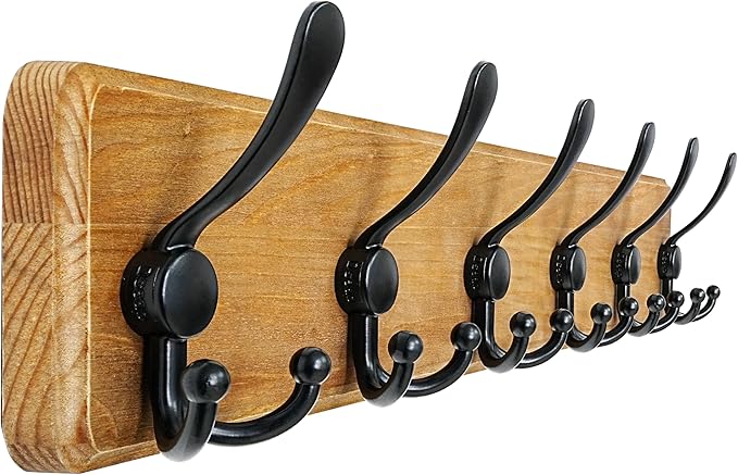 Dseap Coat Rack Wall Mounted - 24" Long 6 Tri Hooks, Heavy Duty Wooden Wall Coat Hanger Coat Hook for Clothes Hat Jacket Clot