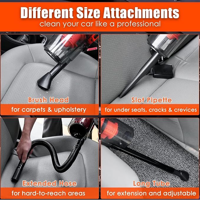 Viewsun Car Cleaning Kit, Orange 17pcs Car Interior Detailing Kit with High Power Handheld Vacuum, Detailing Brush Set, Winds