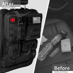 6 Pack Tactical MOLLE Car Seat Back Organizer Universal Vehicle Storage Panel Seat Organizer with 5 Detachable Pouches for Car Truck SUV Jeep Ford with Medical/Phone/Tools Bags (Black)