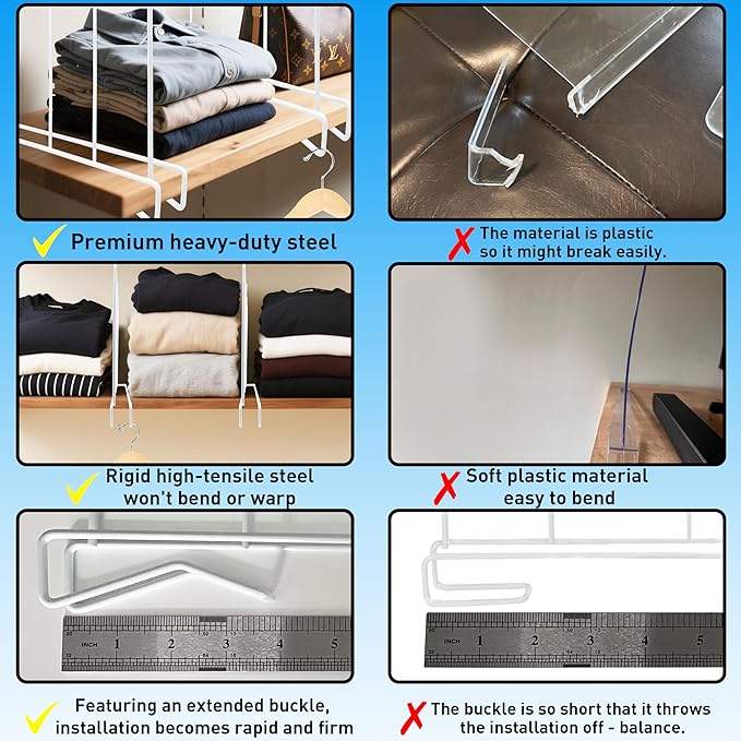 Wire Shelf dividers, Heavy Duty-Shelf dividers, [3.9"] Reinforced Wide BottomAnti &Tip Bottom Stability,Durable Coated Steel,