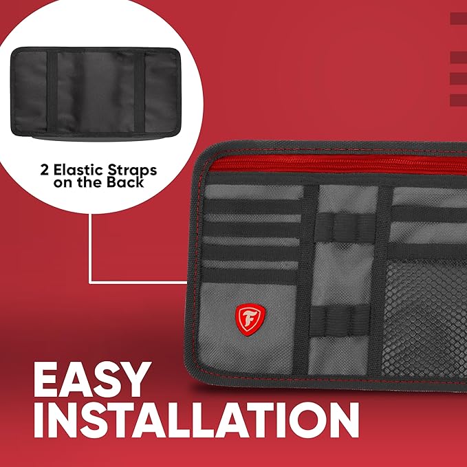 Firestone 1-Pack Car Sun Visor Organizer, Auto Visor Organizer & Car Storage Organizer | 8 Compartment Truck Visor Organizer with Holder & Slots for Sunglasses, License, Registration & More, Charcoal