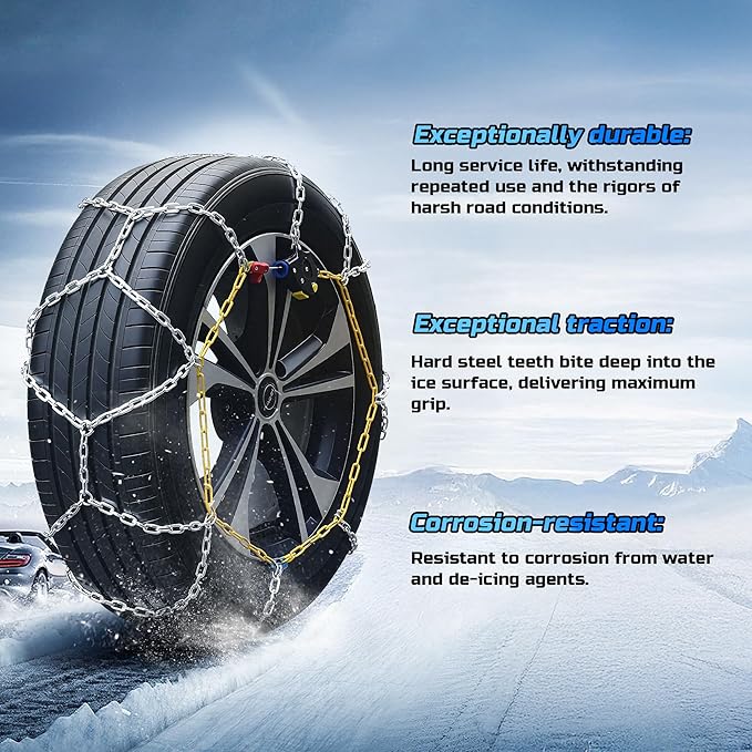 Auto Tightening Snow Chains Tire Chains Quick Easy Installation HKN140 Set of 2 for Cars SUV Pickup Trucks RV 215 225 235 245