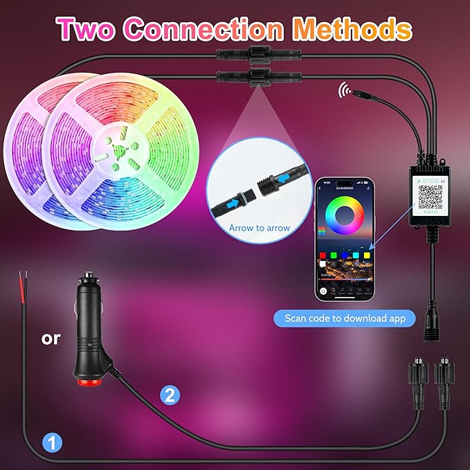 2 Pack RV Awning Lights, 40FT 12V LED Light Strip, RV Outdoor Light, Camper Lights RV Porch Light for Motorhome Travel Trailers Food Trucks, RV Underglow Light Kit(RGB)
