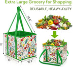 4 Pack Reusable Grocery Bags, Large Heavy-Duty Shopping Tote with Box Shape, Foldable Car Organizer Trunk Bin with Reinforced Handles Hard Bottom for Picnic, Toy, Cloth, Hold up to 50 Lbs