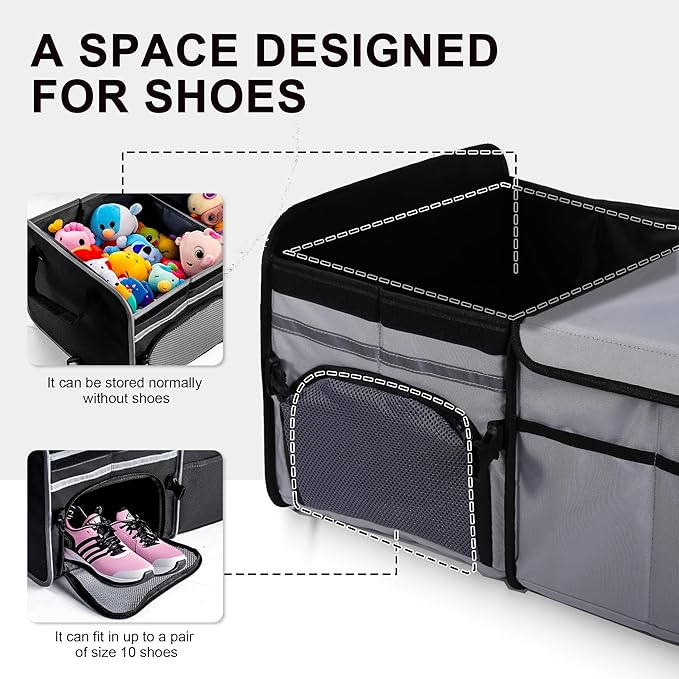 Bold Color Block Trunk Organizer | 95L, 35"x13.8"x11.8" | Dedicated Shoe Storage & 26L Ice Pack | Foldable for SUV/Car/Jeep