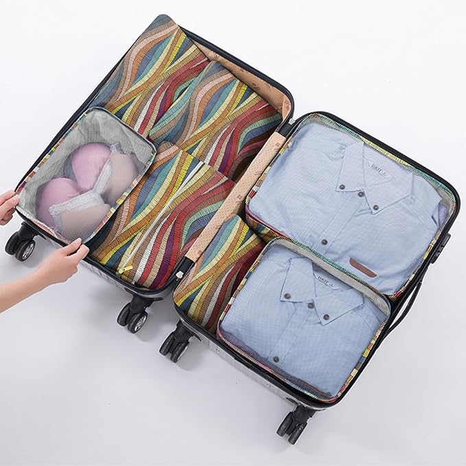 7 Set Packing Cubes Travel Luggage Organizers for Suitcase Travel Accessories with Shoe Bag for Girls Women Aesthetic Cute Bo