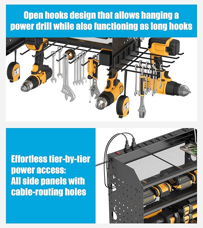 CCCEI Modular Power Tools Organizer with USB Charging Station, 4 Layer Drills and Battery Storage Wall Mount, Garage Shop Org