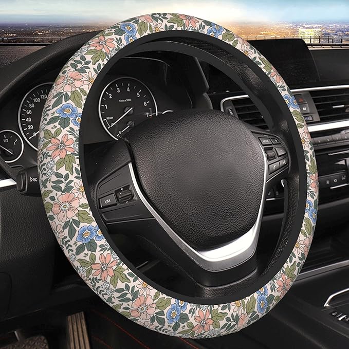 Steering Wheel Cover Universal Fit Car Interior Accessories for Women Men 15 Inch Breathable Anti Slip Odorless Neoprene Stee