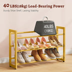 FAVOOSTY 3-Tier Expandable Shoe Rack, Adjustable Shoe Shelf Storage Organizer Space Saving Metal Free Standing Shoe Rack for 