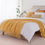 BATTILO HOME Yellow Throw Blanket with Fringe, Gold Bed Throws Spring Decorative Large Throw for Couch Sofa Indoor Outdoor (Y