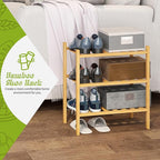 BMOSU 3-Tier Bamboo Small Shoe Rack Premium Stackable Shoe Shelf Storage Organizer for Hallway Closet Living Room Entryway Or