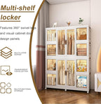 Portable Wardrobe Closet Storage Organizer for Clothes, Clothes Dresser, 12 Magnetic Doors-12 Cubes & 2 Hanging Rod,16 pcs Ha